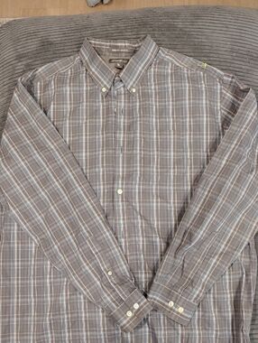 Eddie Bauer Gray and Light Blue Plaid Button-Down Shirt